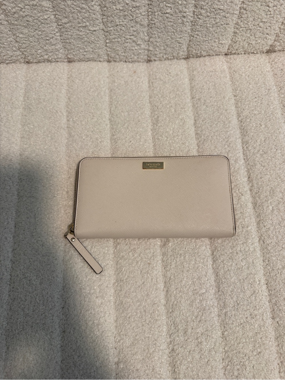 kate spade Cream Zip Wallet with Gold Logo Plaque
